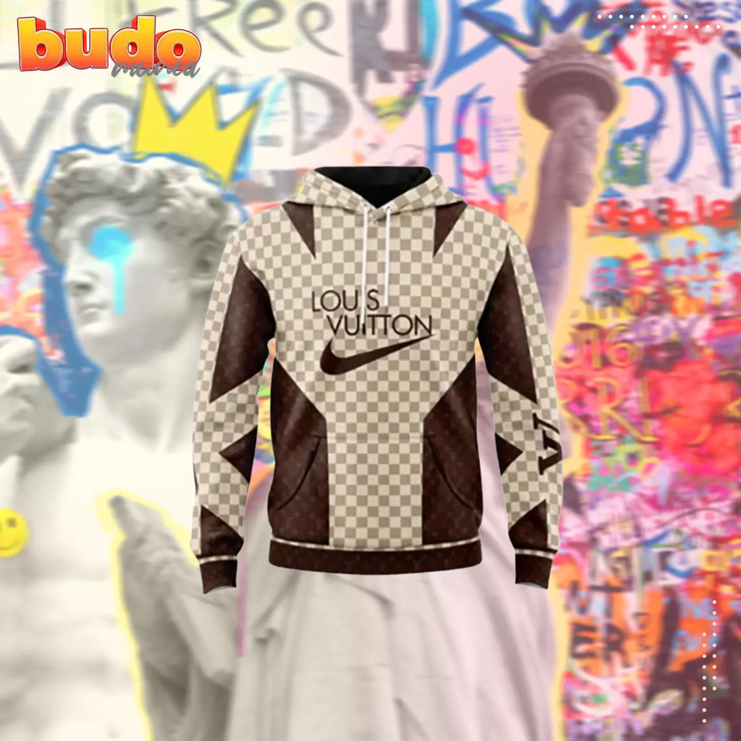 Louis vuitton beige brown unisex hoodie outfit for men women luxury brand clothing - hot new